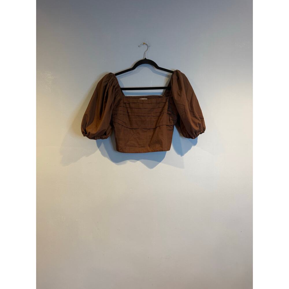 Abercrombie & Fitch Puff Sleeve Smocked Back Top – Brown – Size M